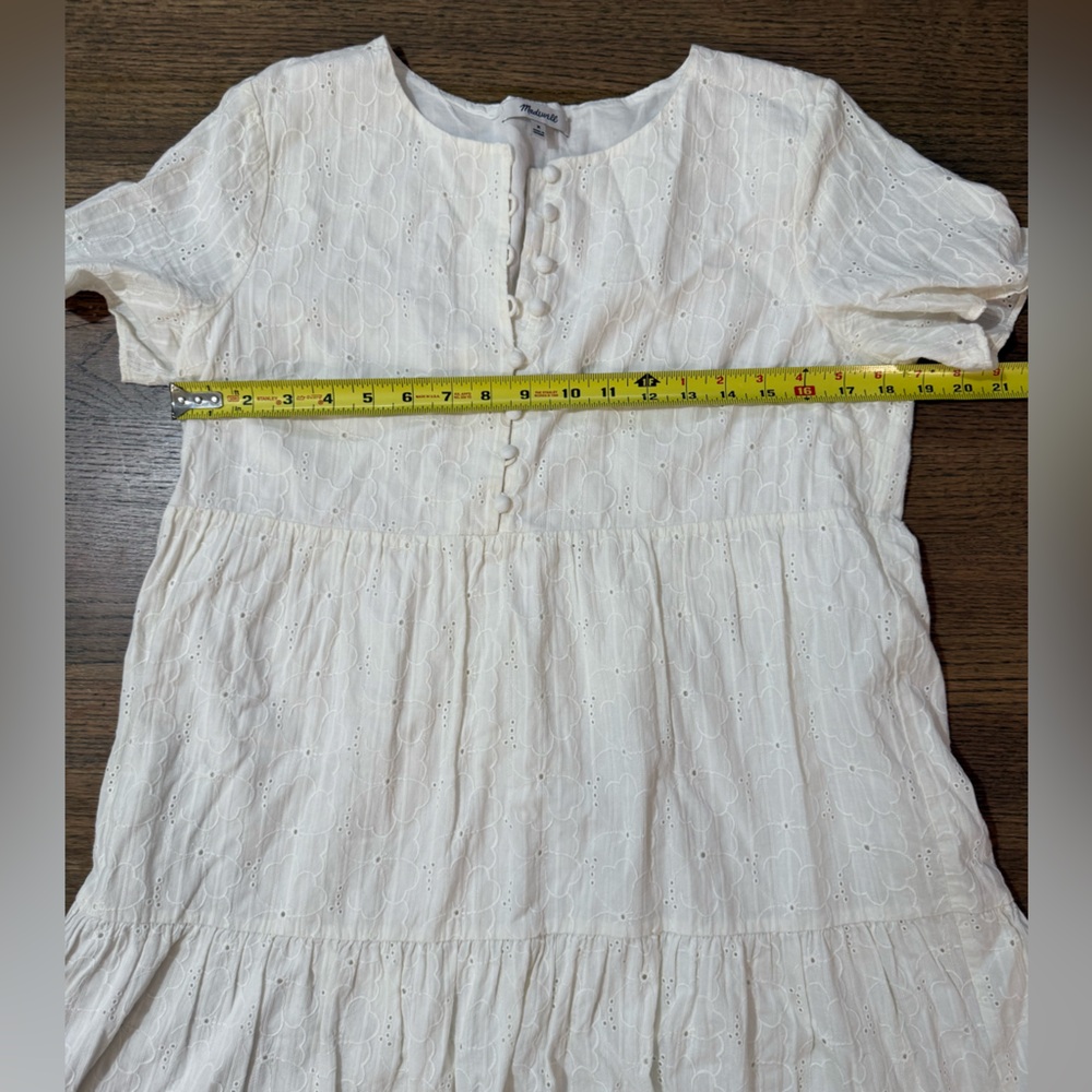 Madewell Embroidered Eyelet Button-Front Tiered Mini Dress-Size Medium - Picture 13 of 13